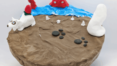 夕日のタコと、ショートケーキの犬